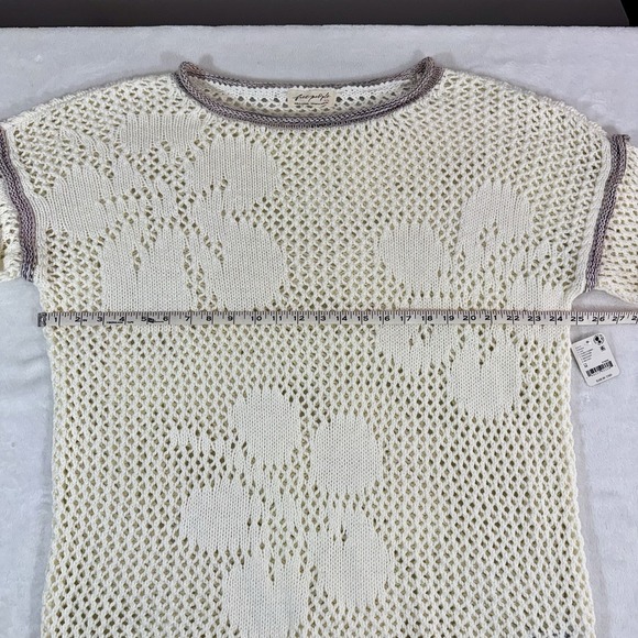 NWT Free People Hidden Tropics Sweater Ivory Purple Trim Open Knit Sz MD Boho - Picture 13 of 13